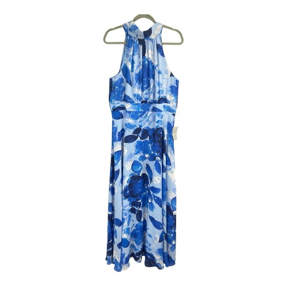 Eliza J Blue Floral‎ Halter Neck Maxi Dress Gown Size 16 NWT